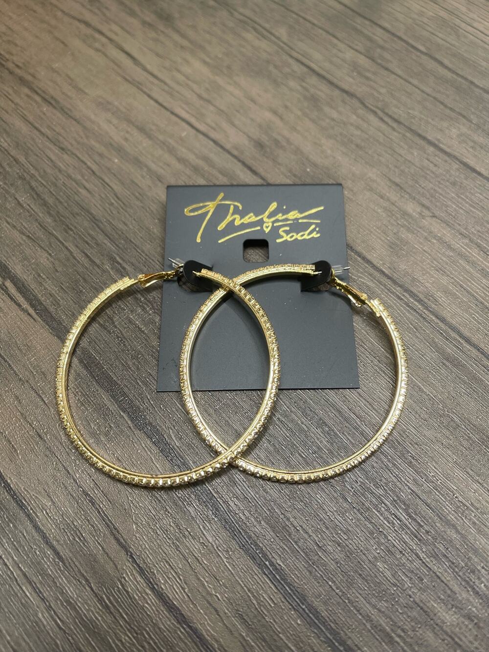 NWT Thalia Sodi Large 60mm Gold Rhinestone Hoop Earrings